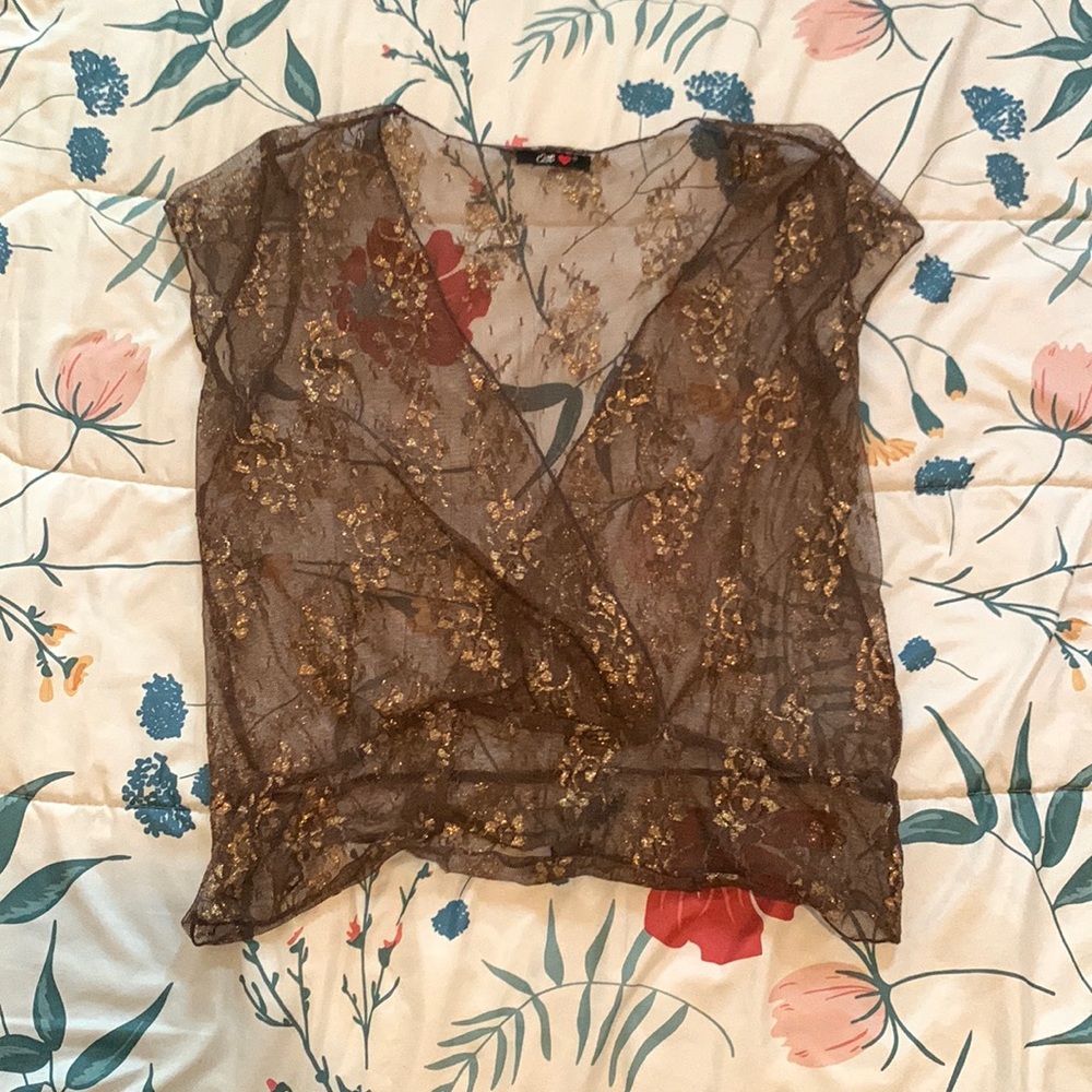 Sheer top gold and brown